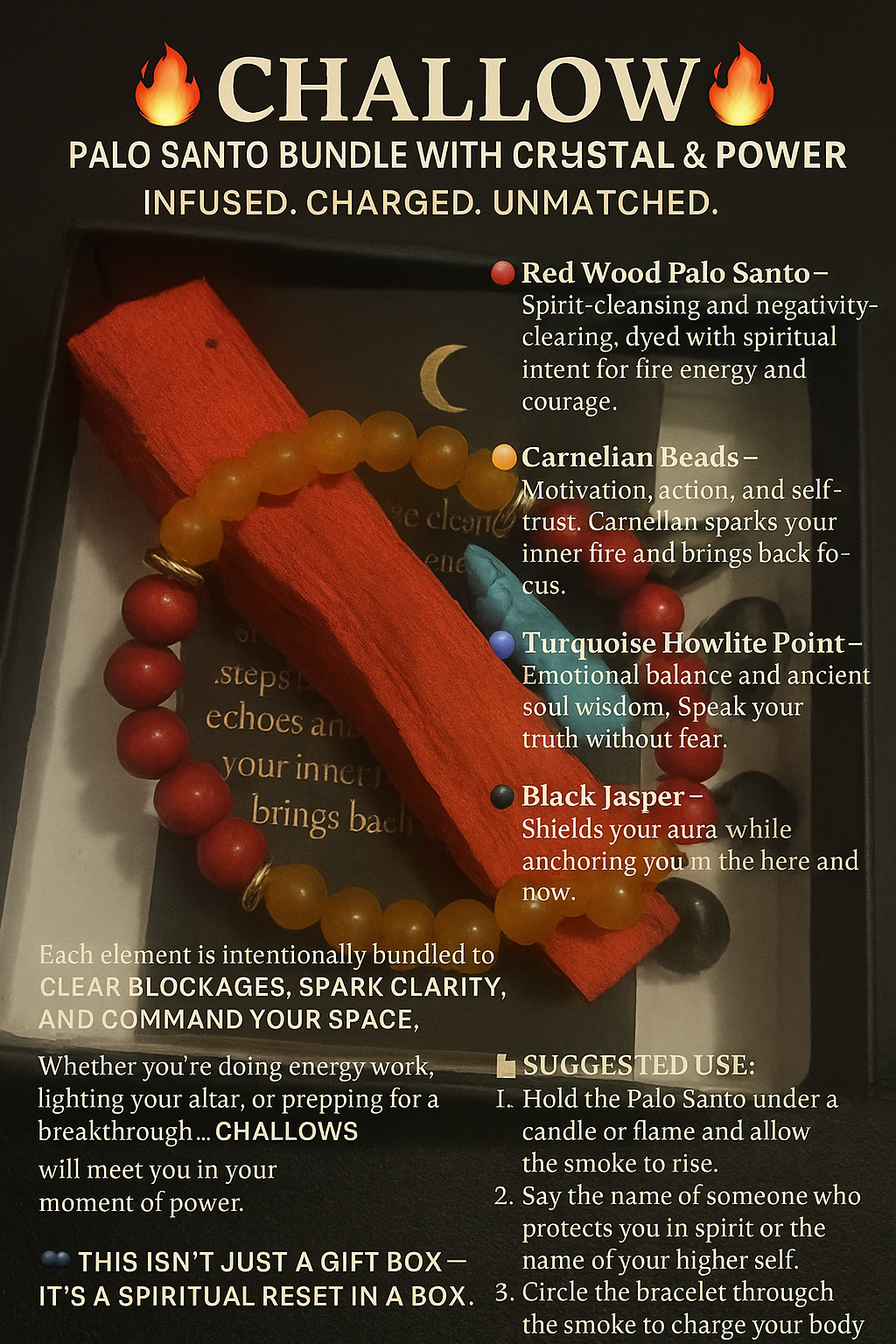 🔥 CHALLOWS 🔥
Palo Santo Bundle with Crystal & Power
Infused. Charged. Unmatched.