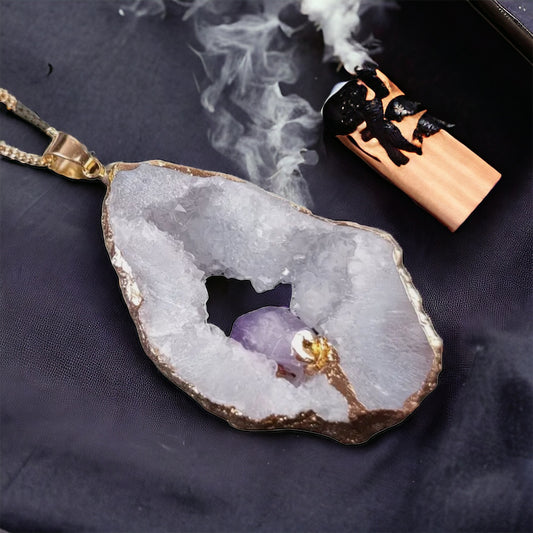 Quartz Geode Necklace- To Enhance Psychic Abilities & Protect From psychic attacks
