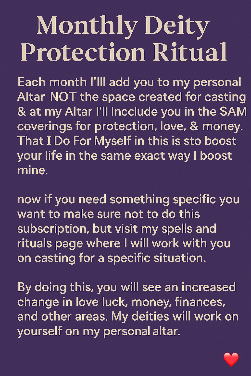 Monthly Deity Protection Ritual For Money, Love, Coverings, Hex Protection, Luck, Winnings, & Confidence